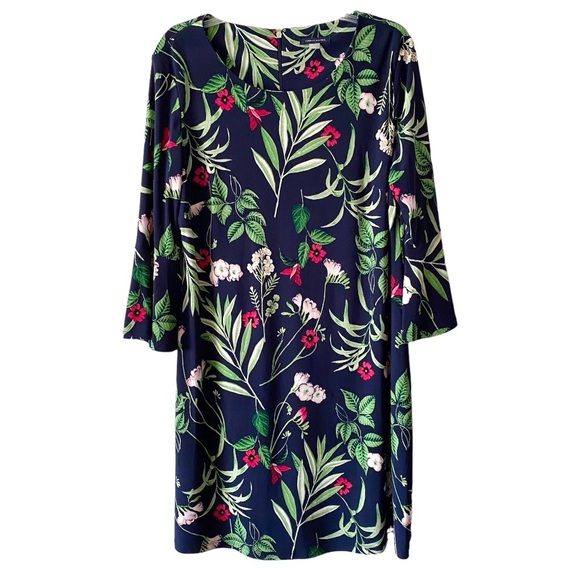 Tommy Hilfiger Floral Bell Sleeve Sky Captain Fern Blue Green Dress Size 16 - Picture 2 of 16